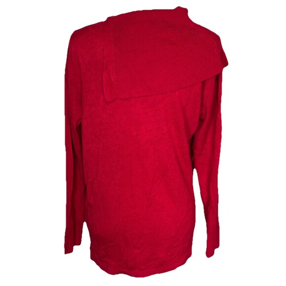 Adrienne Vittadini Red Asymmetric Shawl Collar Sweater Faux Wrap Front Elegant L - Picture 3 of 9